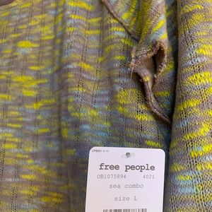 NWT FREE PEOPLE neon and tan, sweater-thermal with thumbhole openings